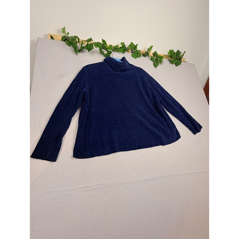 Eddie Bauer Navy Blue Chenille Ribbed Turtleneck Sweater Womens XL Long Sleeve